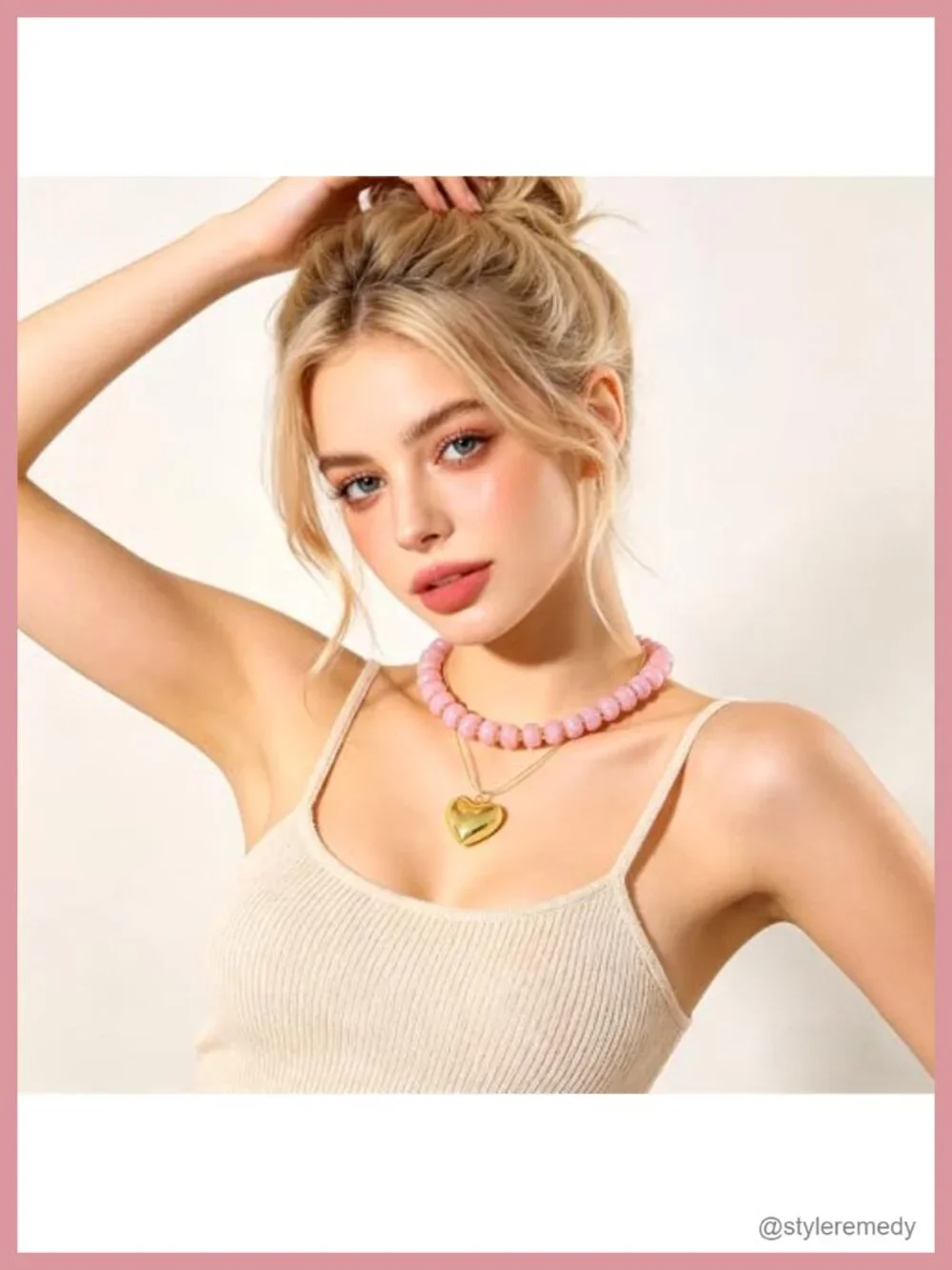 Chunky Heart Pendant Necklace with Acrylic Beaded Chain